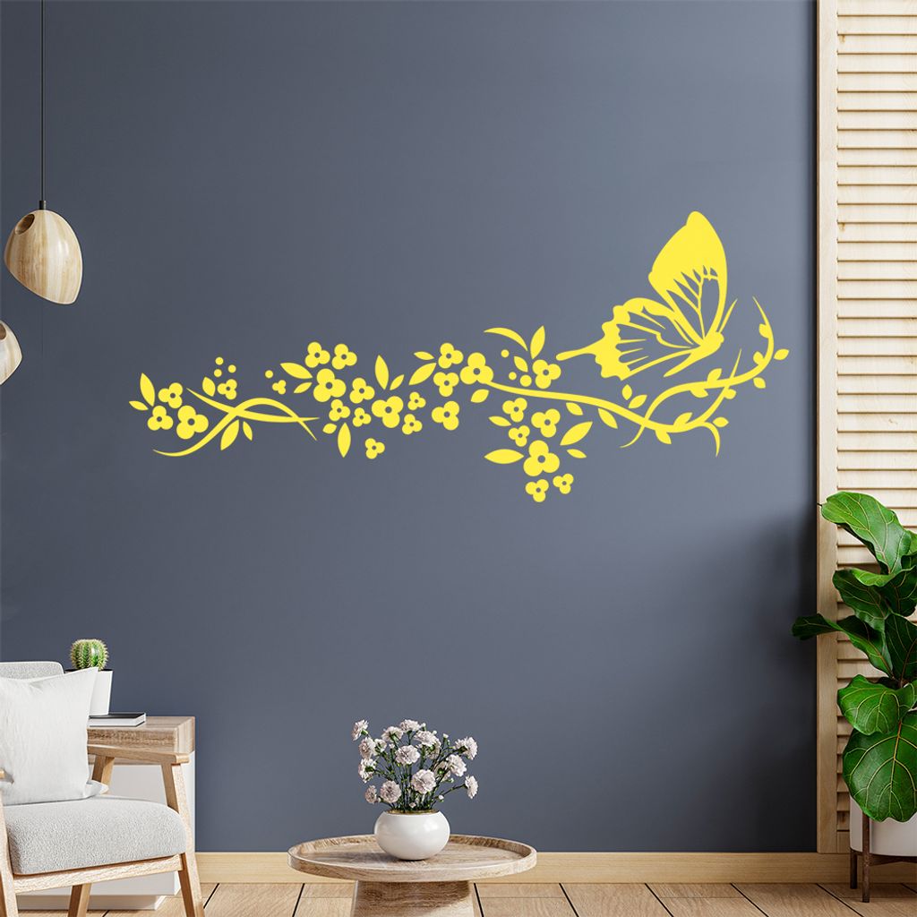 Falter Schmetterling Blüte Wandtattoo in 6 Größen - Wandaufkleber Wall Sticker - Dekoration, Küche, Wohnzimmer, Schlafzimmer, Badezimmer