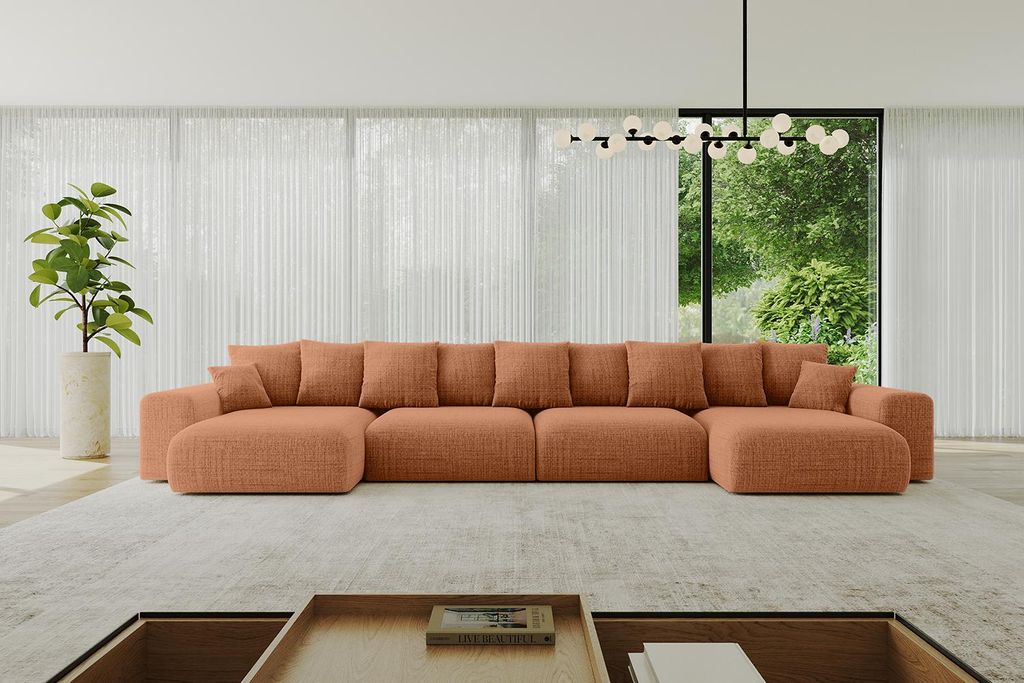 ALTDECOR Ecksofa mit Schlaffunktion und Bettkasten ESKAR-U2 - 464x176x72 cm Apricot - Corner Sofa Eckcouch Couch U-Form universal, links/rechts ang...