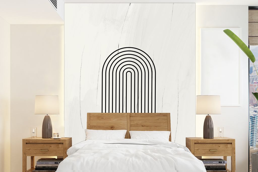 MuchoWow Fototapete für Wohnzimmer oder Schlafzimmer Wandtapete Vinyl Motivtapete Kunst - Schwarz - Weiß - Schleife - 175x240 cm - Schlafzimmer...