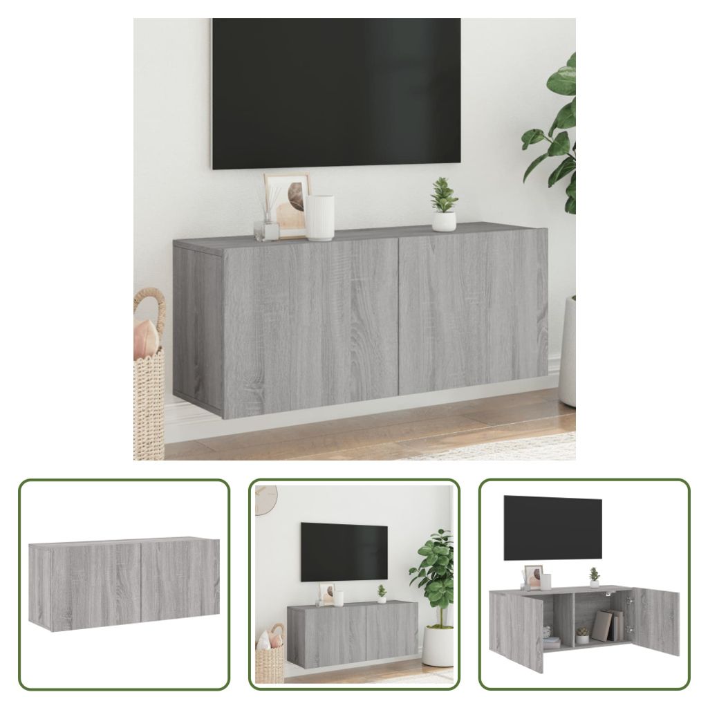 The Living Store TV-Wandschrank Grau Sonoma 100x30x41 cm