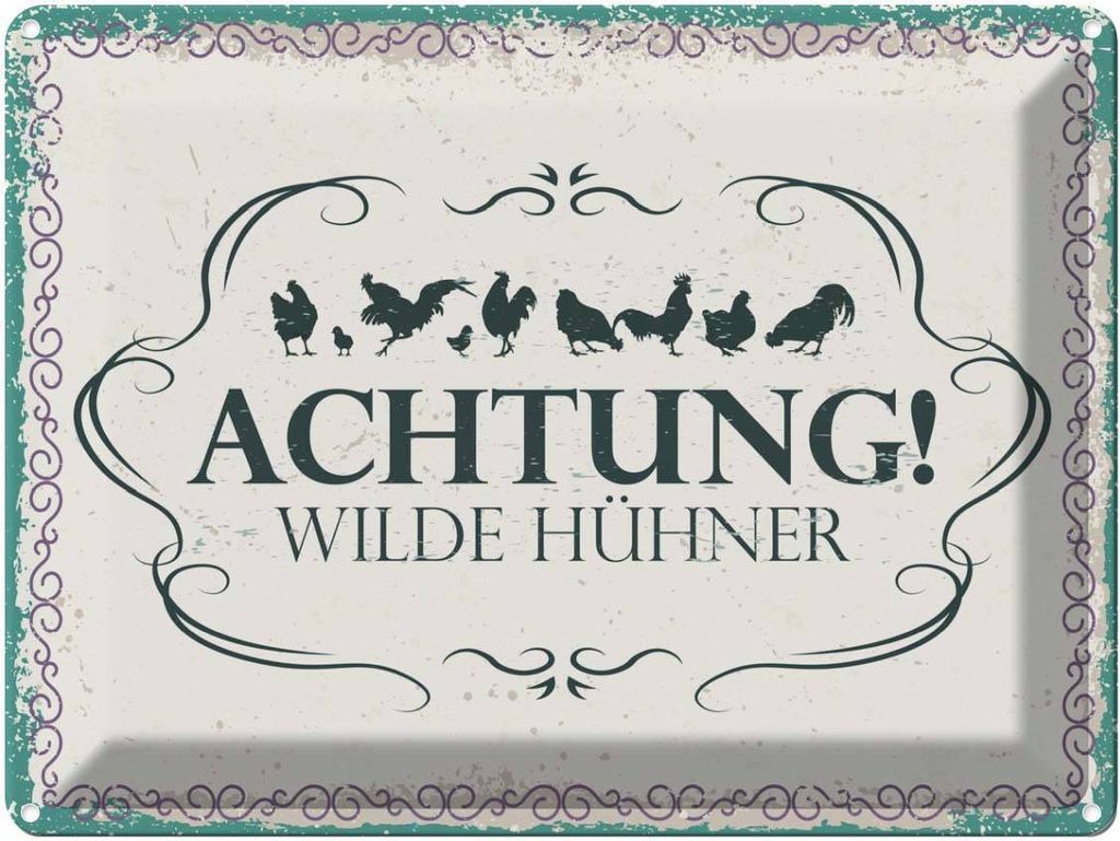 vianmo Blechschild 30x40 cm Achtung Wilde Hühner Tier Produktbild 