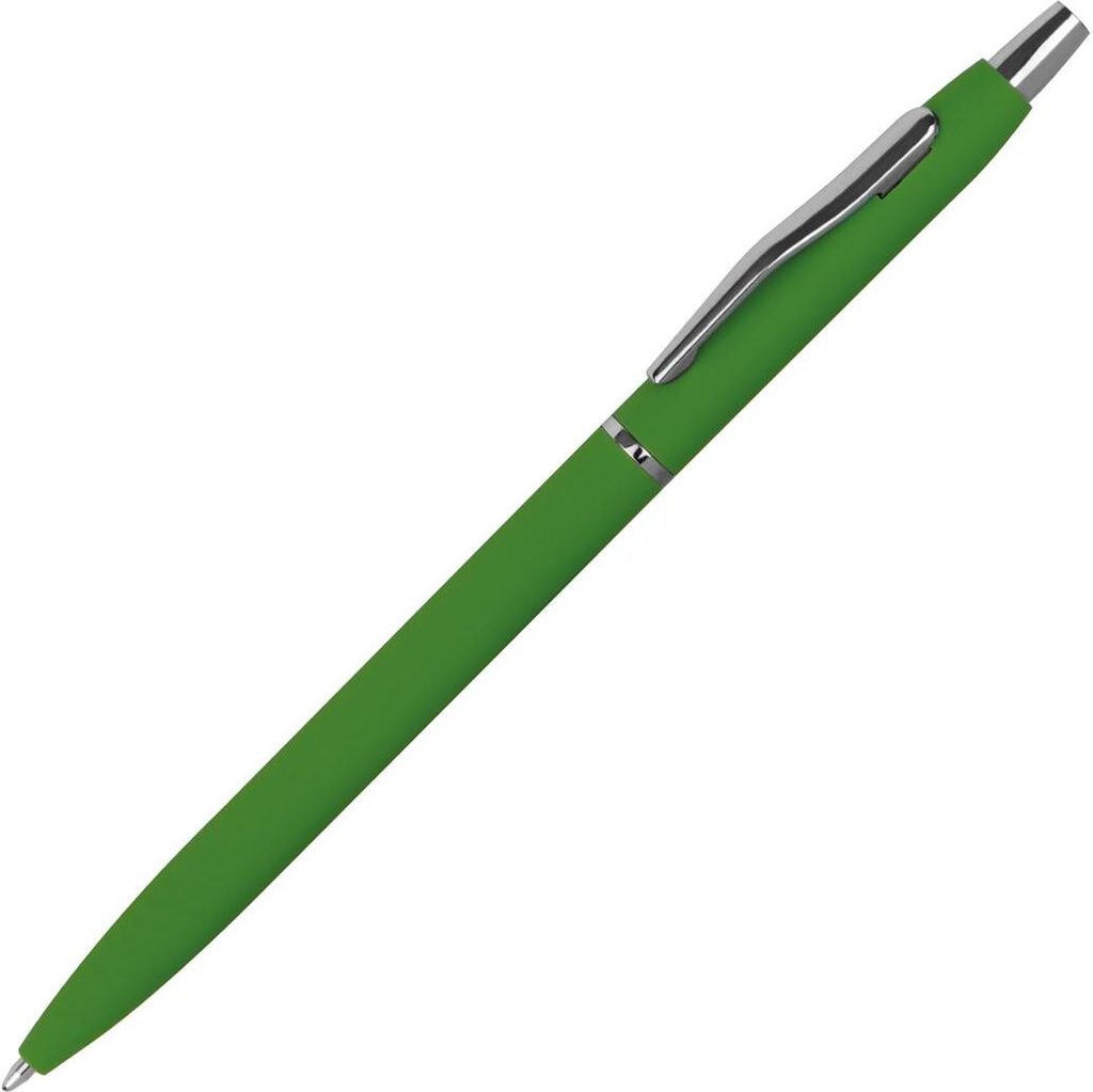 10 Schlanke Metall-Kugelschreiber / gummiert / Farbe: grün
