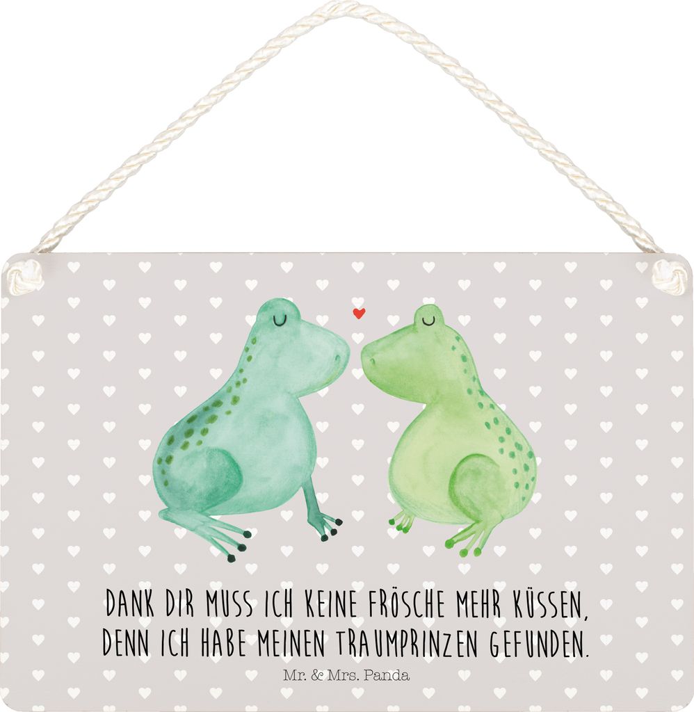Mr. & Mrs. Panda holzbild Frosch Liebe DIN A5 - Grau Pastell - Geschenk, Schild, Pärchen, Frösche, wandtafel, Wandbild Holz, Holzschild, Türschi...
