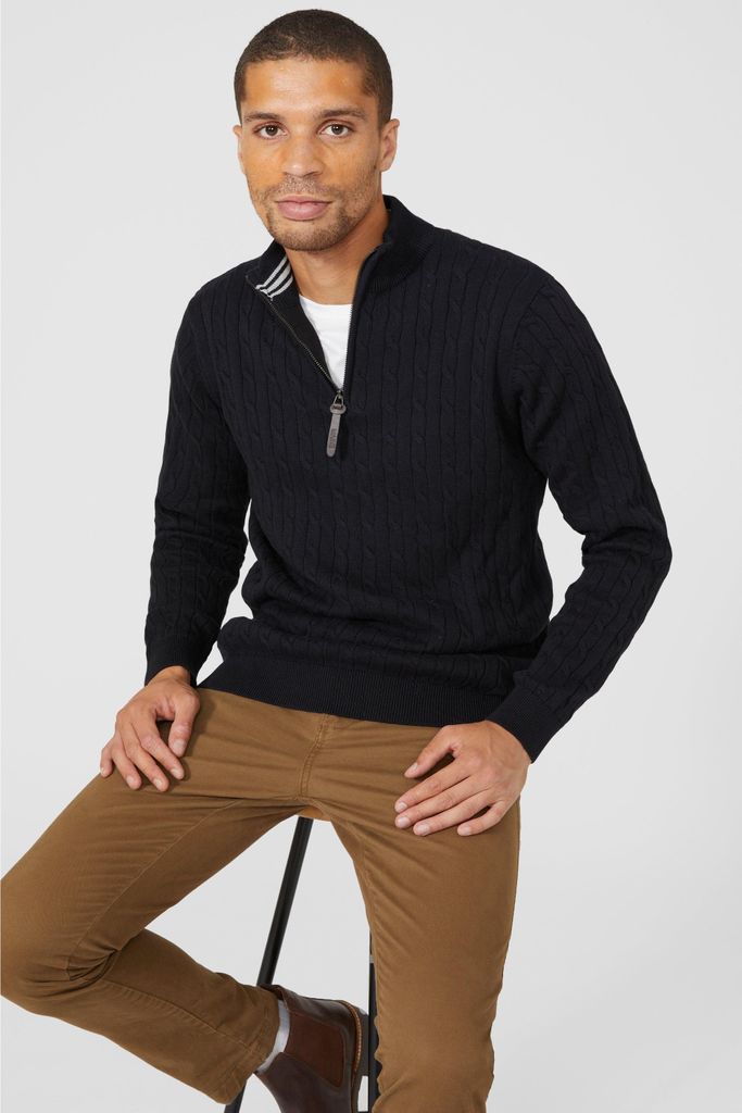 Maine - Pullover mit halbem Reißverschluss für Herren DH1190 (L) (Schwarz)