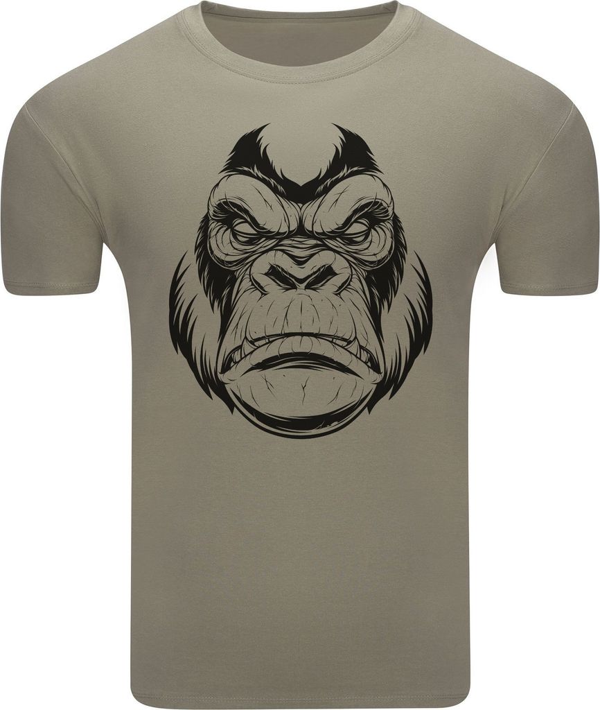 Diarbo Herren T-Shirt mit Tierliebhaber Druck Wütender Gorillakopf Khaki Gr.S