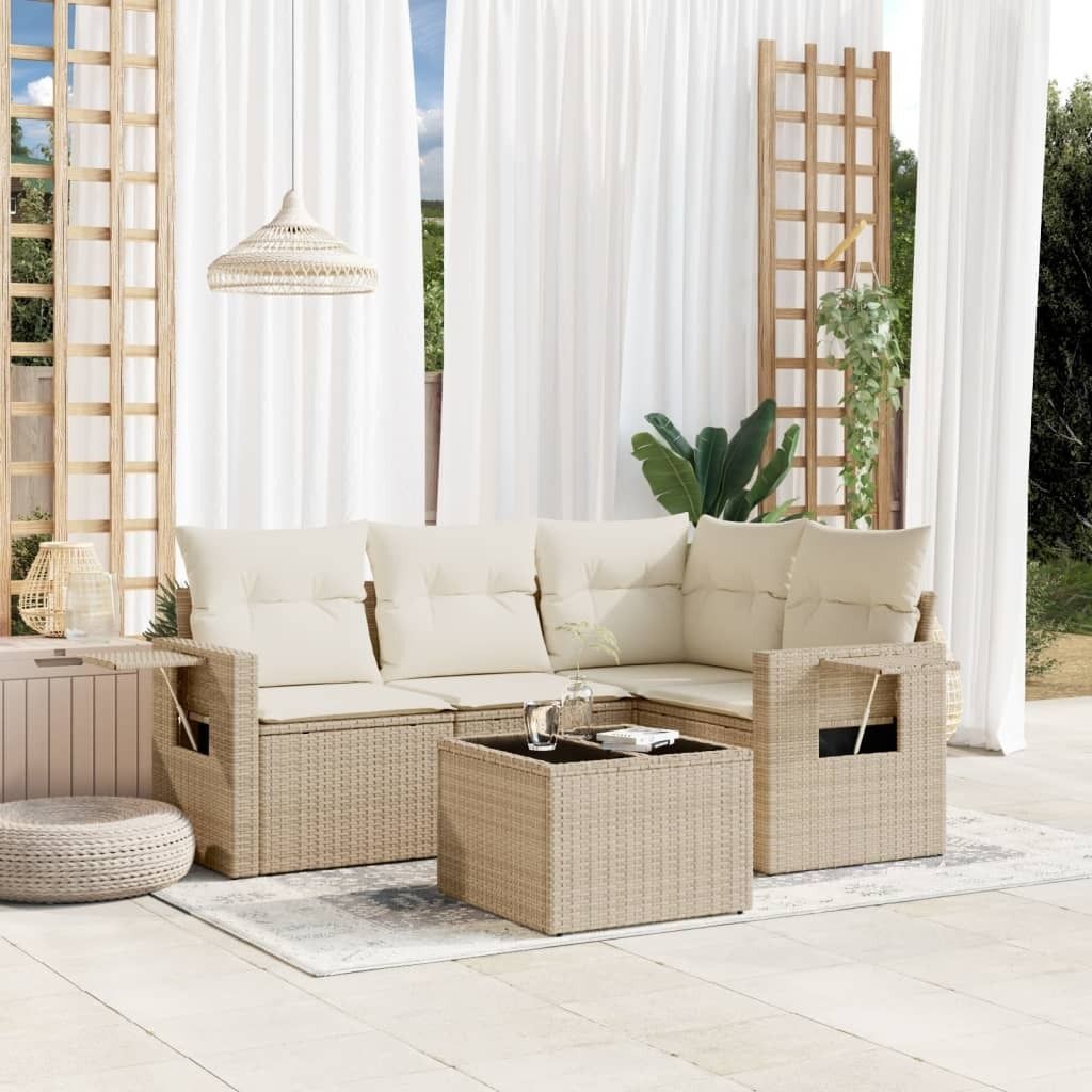 Maison Exclusive - 5-tlg. Garten-Sofagarnitur mit Kissen Beige Poly Rattan