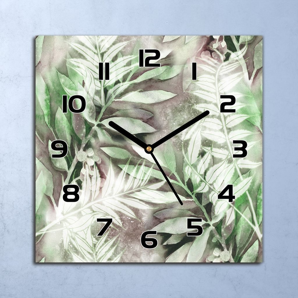 Wanduhr Echt-Glas-Küchenuhr Aquarell Blat Art Quarz Lautlos 30x30 Deko Bilder