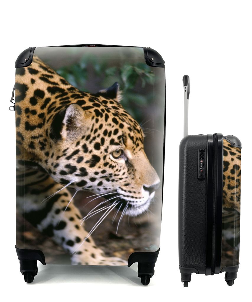 MuchoWow Koffer Handgepäck Trolley Rollkoffer Kleine Reisekoffer mit 4 Rollen - Schleichender Jaguar im Wald - Cabin Size < 55x40x23 cm & 55x40x...