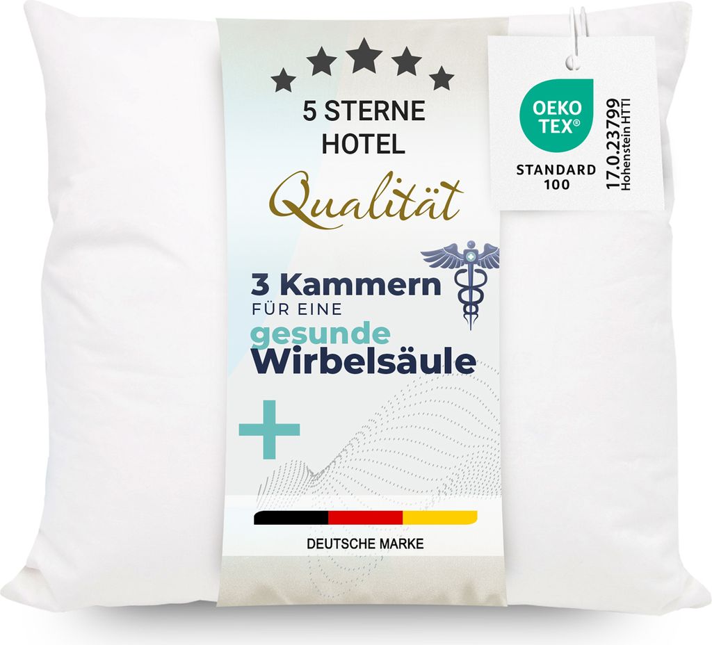 Kopfkissen Daunenkissen, 40x40 cm, 3-Kammer-System, weiß Produktbild 