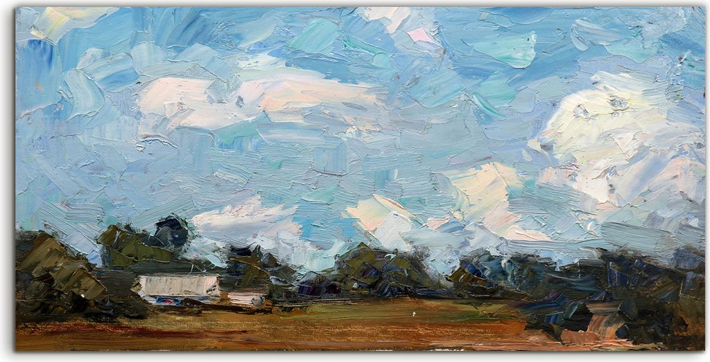 Coloray - Glasbild - 120x60 cm - Wandbild - Glasbilder - Landschafts Wald Himmel Hütte Wald