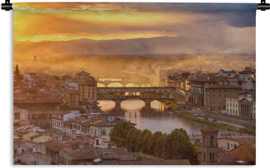 MuchoWow Wandteppich Wandbehang Florenz - Brücke - Licht 60x40 cm Tapisserie Dekoration Wandtuch - Wanddekorationen