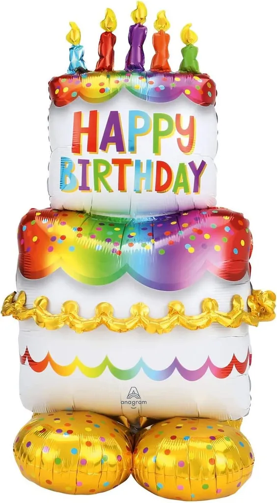 Ballon en plastique Gâteau d'anniversaire résistant - Coloris Vifs