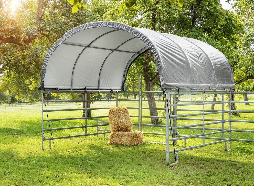 GreenYard Weidezelt-Überdachung - ca. 360 x 360 x 160 cm Abdeckplane Schutzhülle mit Stahlrahmen