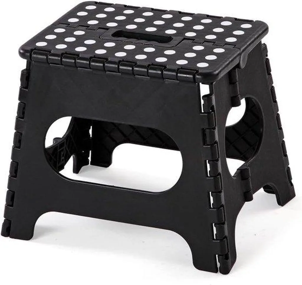 Tabouret pliant noir anti-encombrement pour petits espaces et bureau