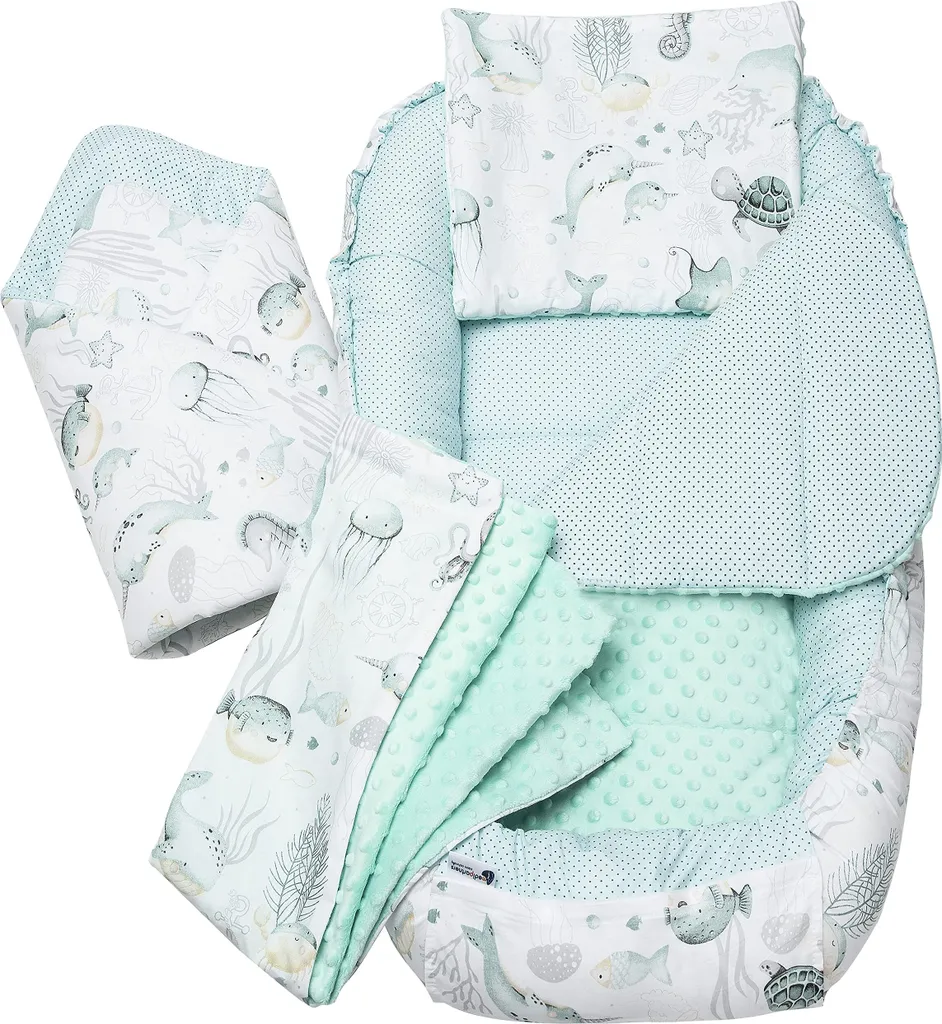 Réducteur de lit bébé et tapis d'éveil Minky Ocean 5 pièces 100x60 cm