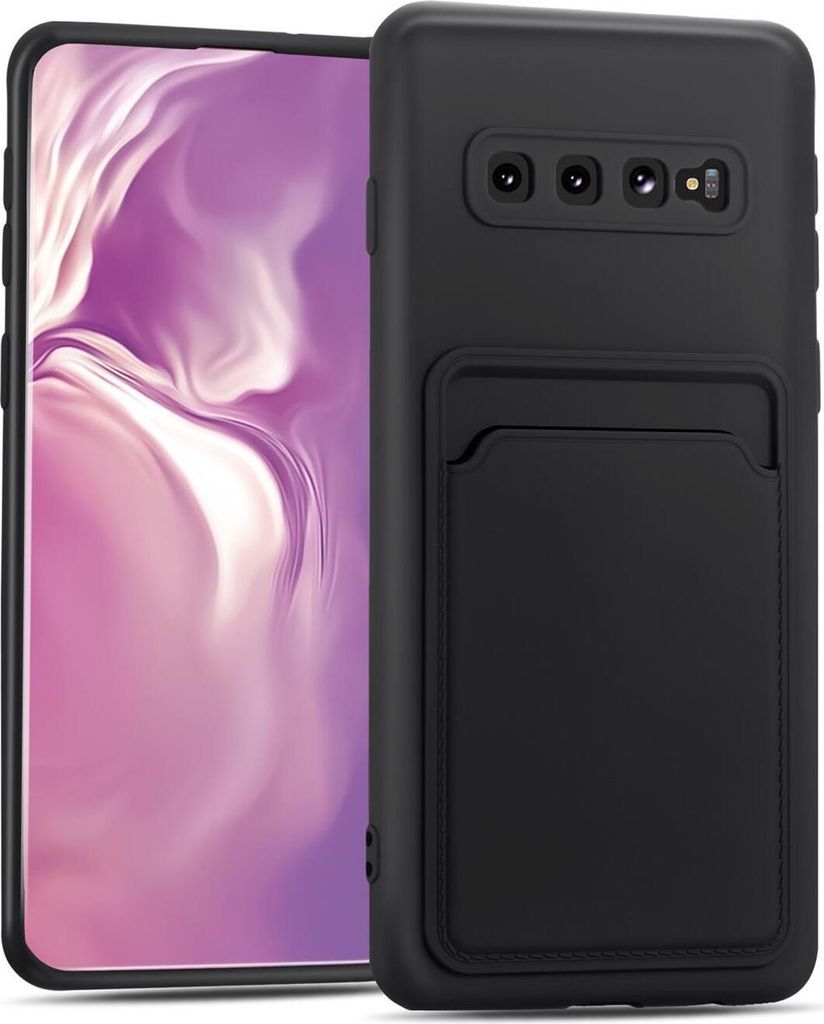 Conie Schutzhülle für Samsung Galaxy S10 mit Kartenfach Tasche Case Cover Bumper Silikon Hülle in Schwarz