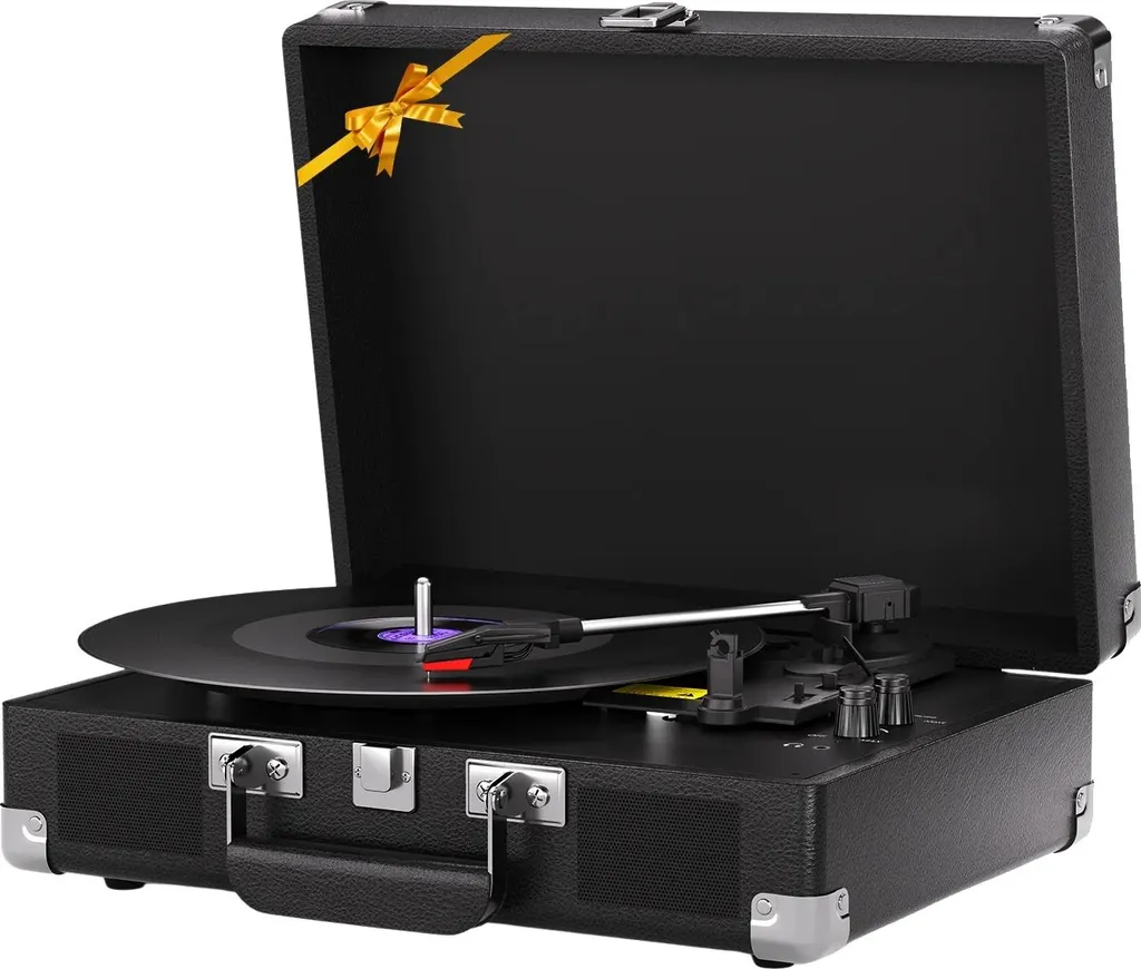 Giradischi Design Nero Antivibrazione - Audio Stereo Integrato 3 Velocità