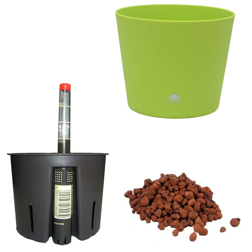 Happy Nature Hydro Set 5-teilig – Blumentopf Flori Ø16 Cm Grün Mit Kulturtopf & Wasserstandsanzeiger