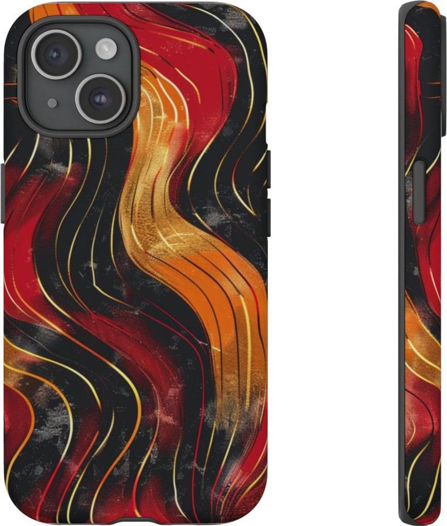 Abstraktes Wellenmuster in Rot und Orange – Hülle Kompatibel mit iPhone 15
