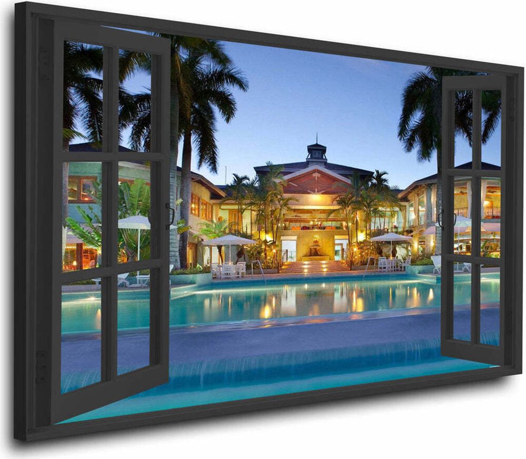 Motivation Fenster Villa Wandbild Leinwandbild Dekoration Kunst XL: 120x80x2cm