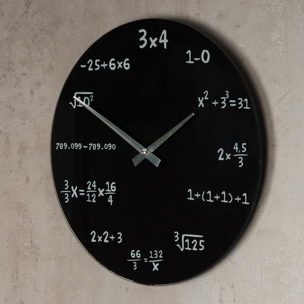 Wanduhr Glas 35cm rund Mathe Mathematik schwarz Design Produktbild 