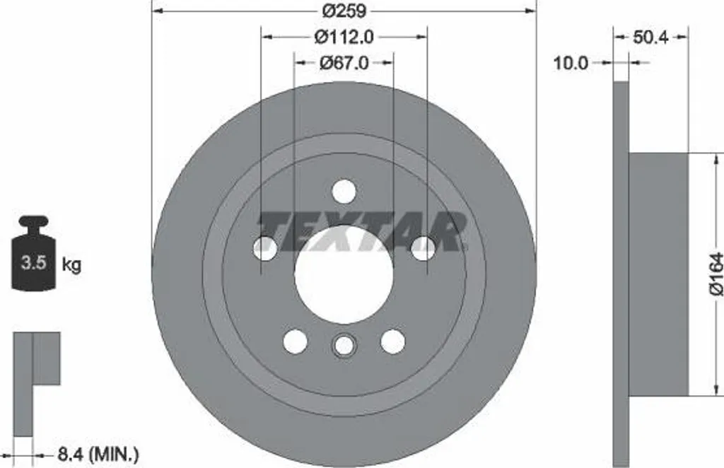 Disque de frein Textar 92279303 OE 34216799383 pour modèles Mini Cooper
