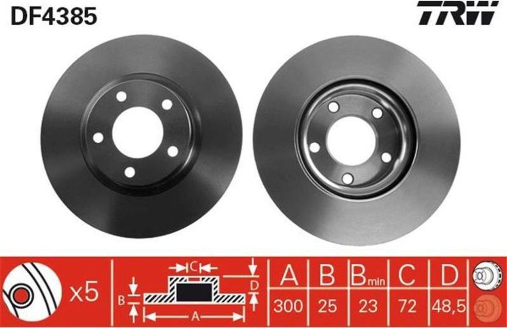 TRW Bremsscheiben (2 Stück) Vorderachse DF4385 Produktbild 
