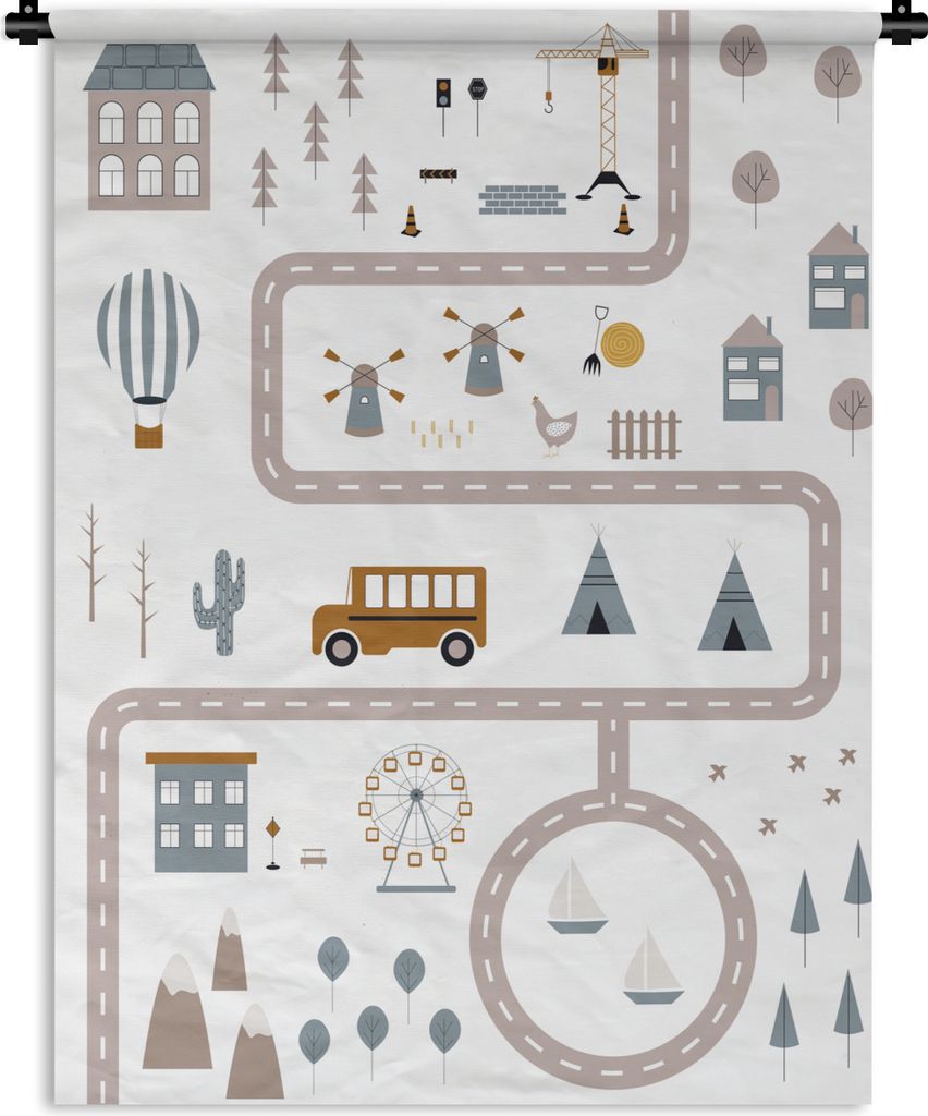 MuchoWow Wandteppich Wandbehang Kinder - Auto - Heißluftballon 150x200 cm Tapisserie Dekoration Wandtuch - Wandaufhängung - Moderner