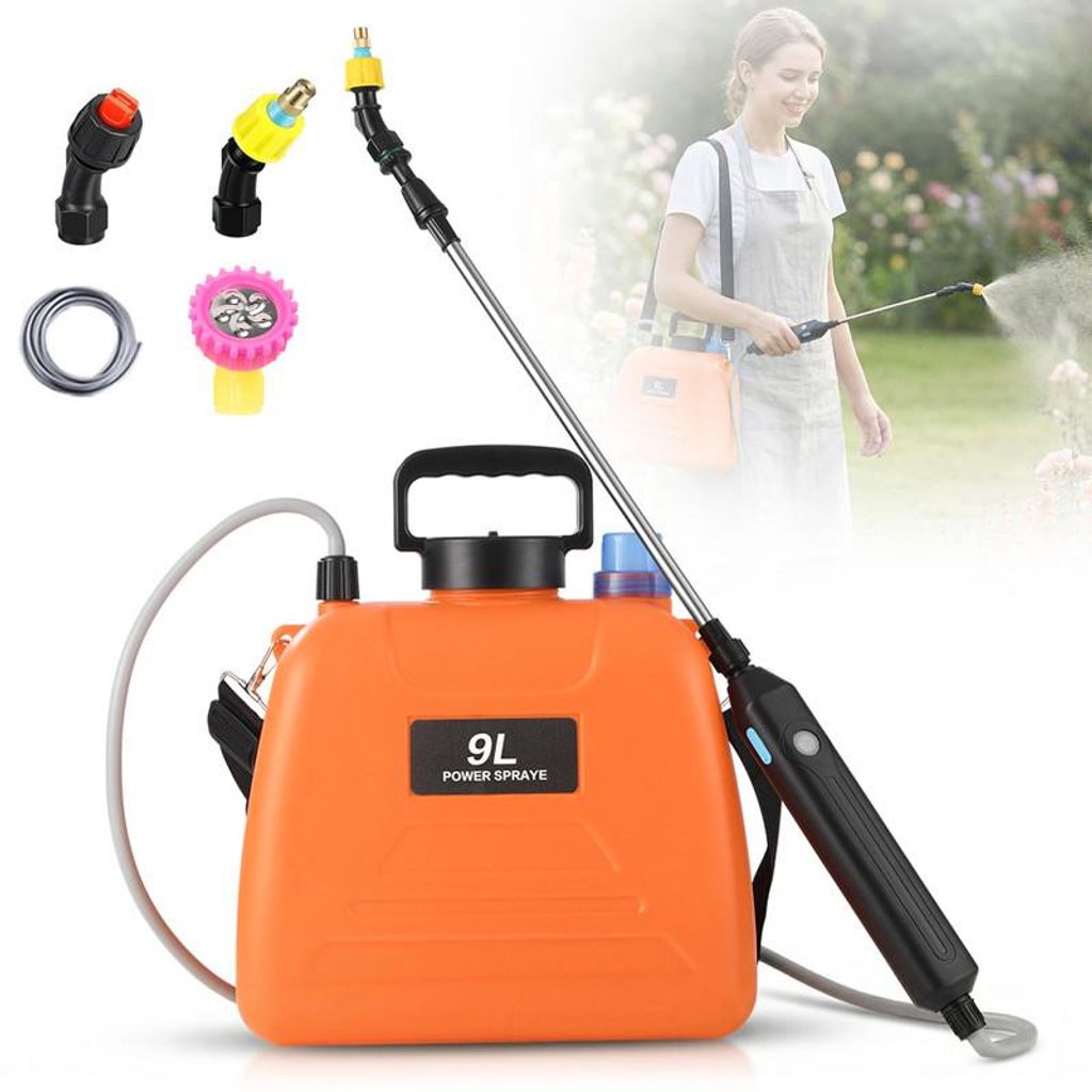 9 L Orange Akku Drucksprüher, Elektrische Gartenspritze mit Produktbild 