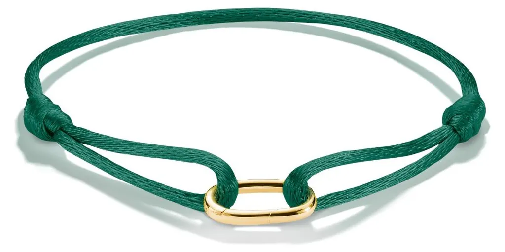 Bracelet textile vert ajustable avec fermoir Connect doré 18 carats