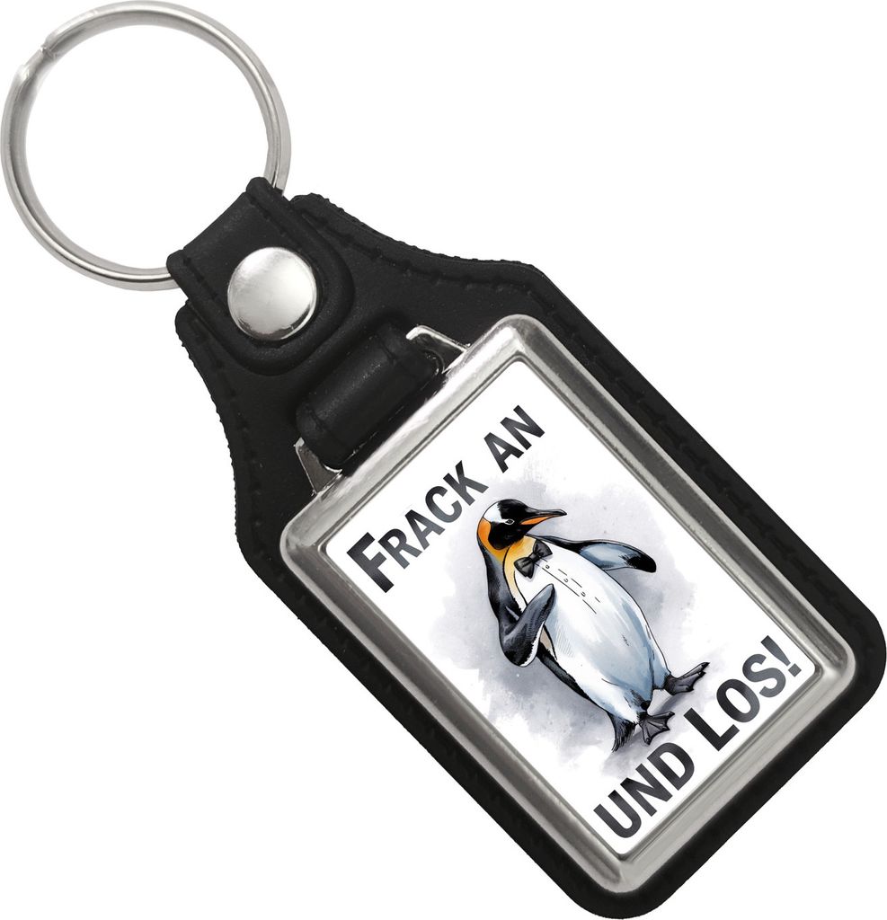 Niedlicher Pinguin im Frack Schlüsselanhänger mit Kunstleder-Anhänger Frack an
