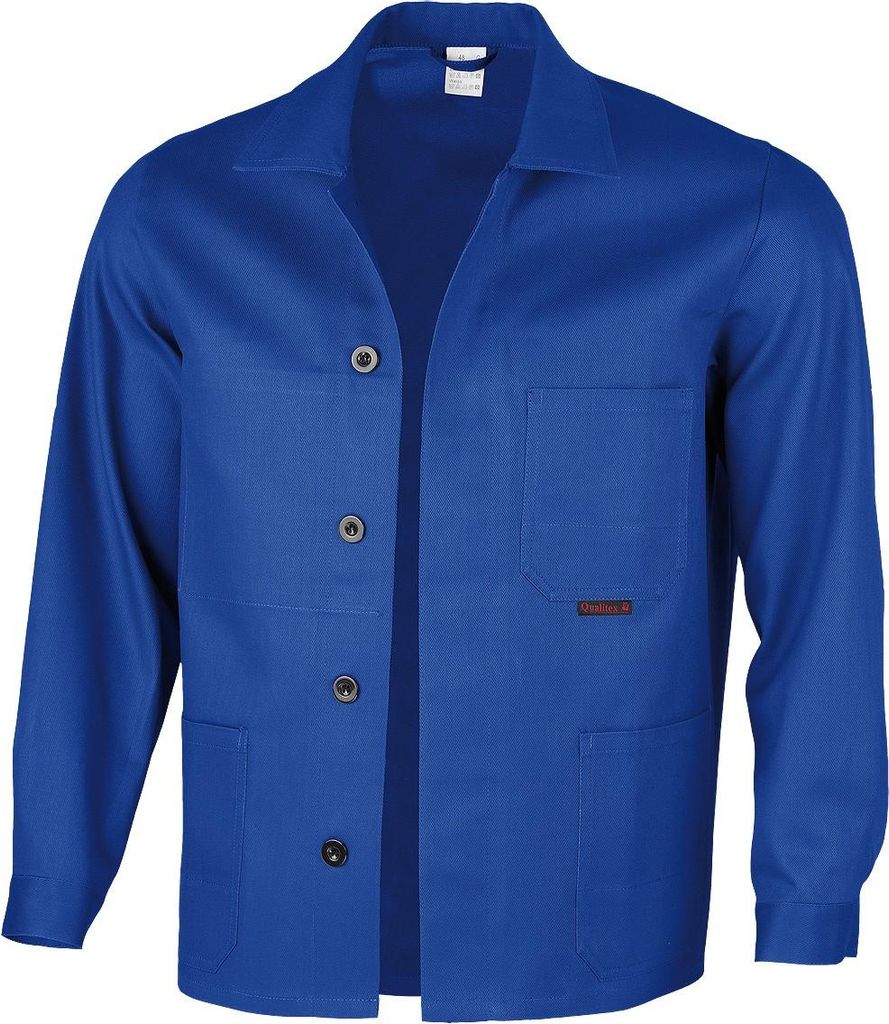 Qualitex Arbeitsjacke - lange classical Werkstattjacke - BW 270 g - aus reiner Baumwolle - in Farbe: kornblau - Herren: 54 - Damen: 48
