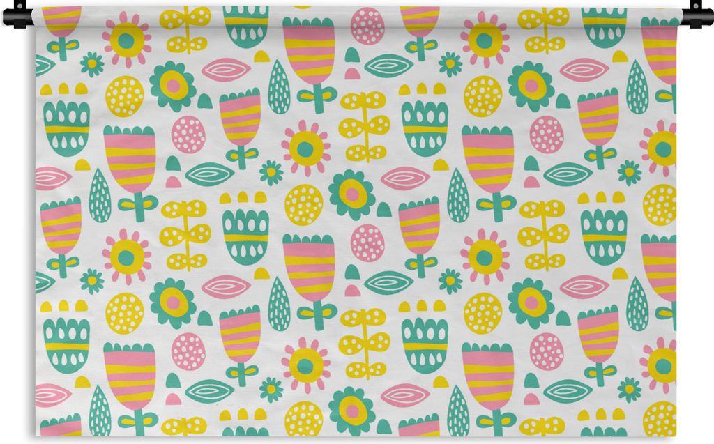 MuchoWow Wandteppich Wandbehang Skandinavisch - Blumen - Frühling - Muster 90x60 cm Tapisserie Dekoration Wandtuch - Wandskulpturen - Bildteppich