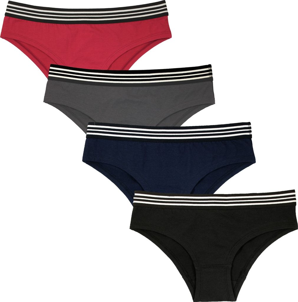 Fabio Farini - 4 Stück Damen Unterhosen - Frauen Panty-Slips aus Baumwolle im sportlichen Bikini-Style mit gestreiften Bund