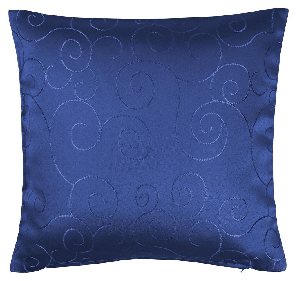 Kissenbezug 60x60 cm blau dunkel Damast Circle Deko Kissenhülle mit Reißverschluss