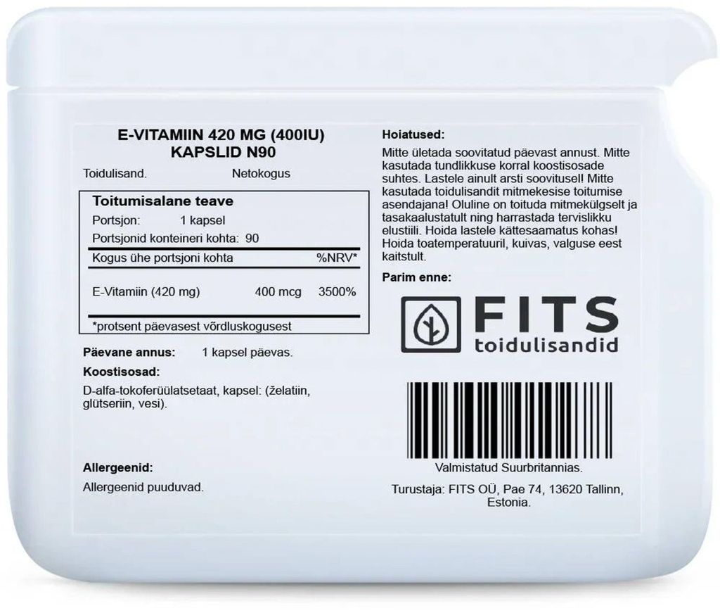 Vitamina E 400 UI, 90 cápsulas blandas Imagen del producto 