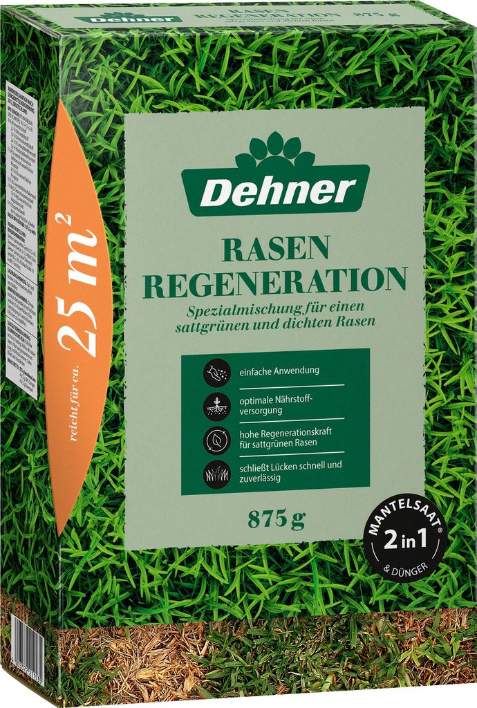 Dehner Rasen-Reparatur Regeneration, Saatgut und Dünger in einem für strapazierfähigen Rasen, schnell keimend / pflegeleicht, ideal für beschä...