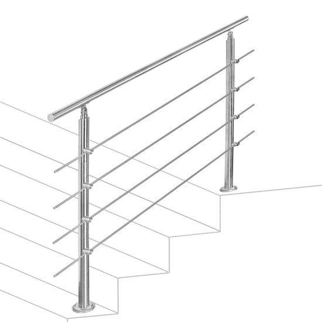 Trappeleiterung 120 cm mit 4 Querbalken aus Edelstahl silberfarben Einfach zu installierendes Set für alle Treppen