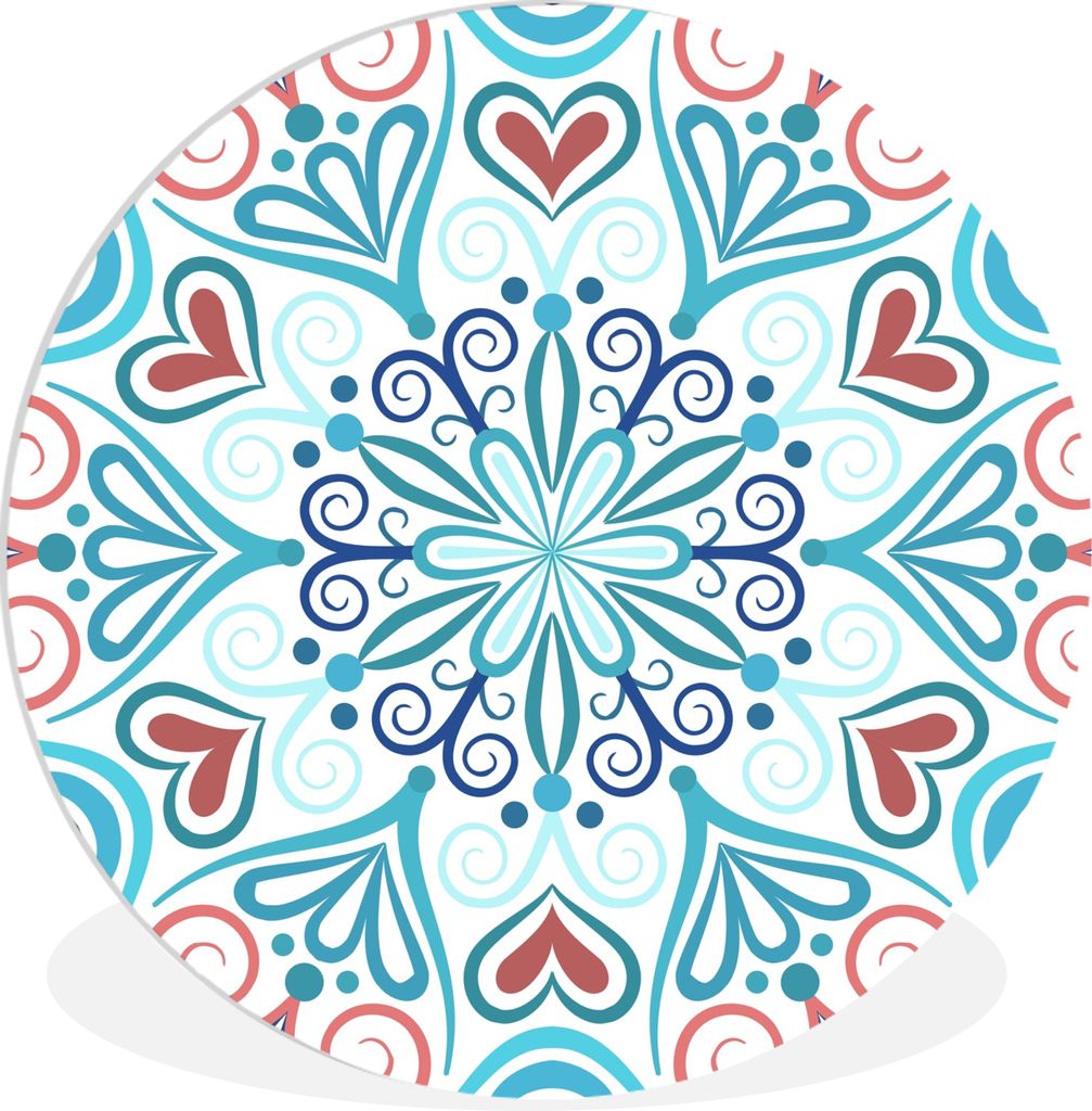 MuchoWow Rundes Wandbild - Runde Bilder Mandala - Blau - Bohème - Abstrakt - Flora Ø 90 cm Kreis Wanddekoration Kunststoff - Wandkreis - Wandsc...