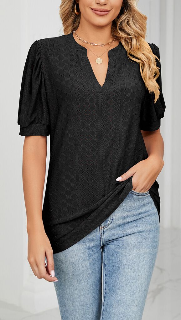 XIEERDUO Damen T-Shirt Mit Puffärmeln – Oversized, Rundhals, Aus Weichem Stretchstoff Für Frühling & Sommer
