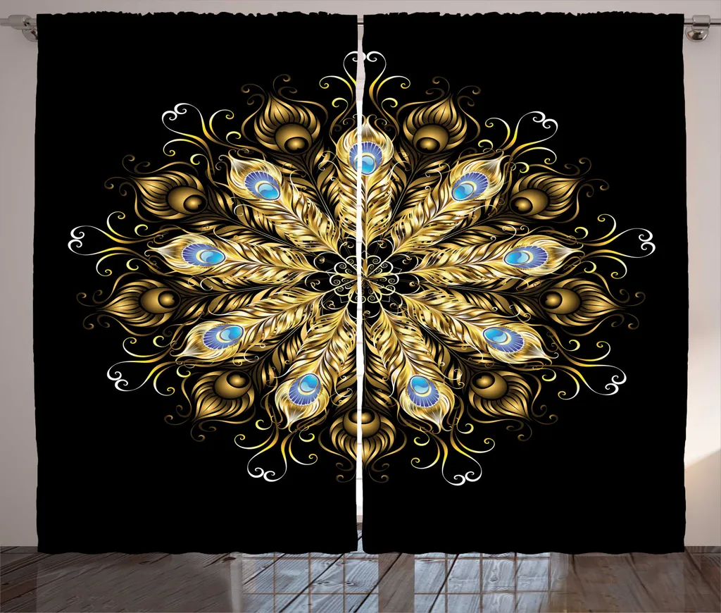 Rideaux de salon universels à boucles 280x225 cm motif Mandala rustique