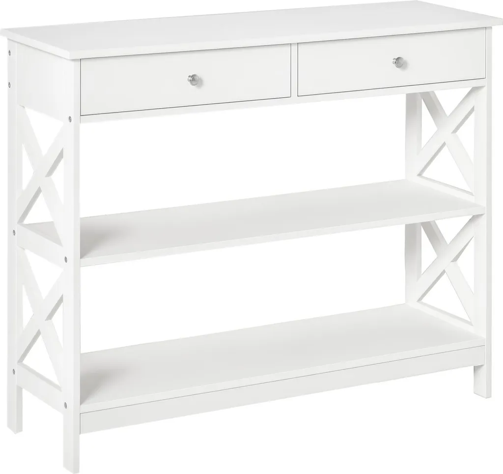 Table de Console pour Entrée Étroite et Salon avec Rangement Blanc