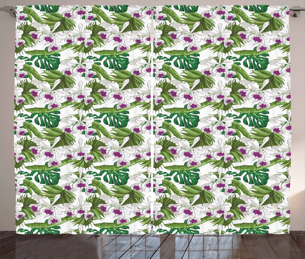 Tenda Universale ABAKUHAUS Orchidee e Palme - Magenta e Grigio 175cm