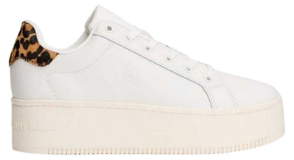 Tommy Jeans - Leo-Muster Sneaker für Damen, Leder, Plattform-Absatz GT22450 (41 EU) (Elfenbein/Leopard)