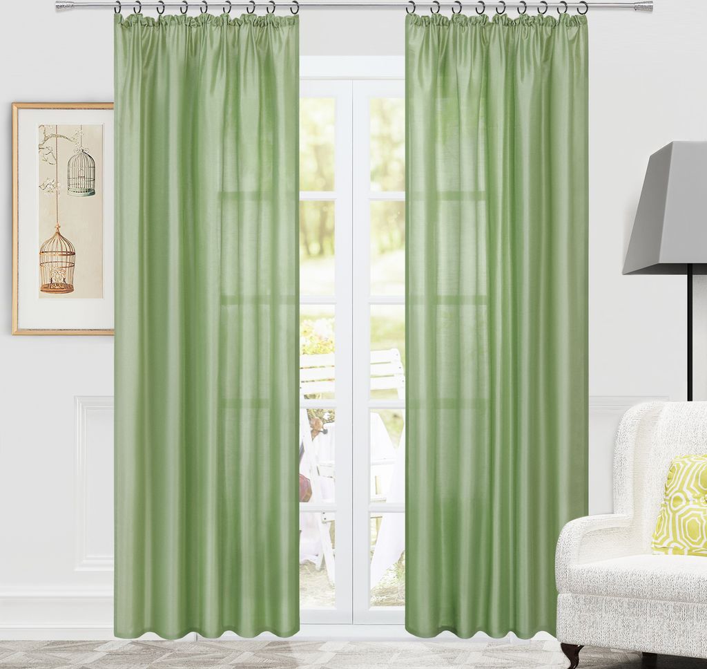 Joyswahl Vorhang Voile Gardinen mit Kräuselband Fensterschal Schlafzimmer Wohnzimmer Blickdicht glänzender Stoff Halbtransparent Uni Grün HxB 24...