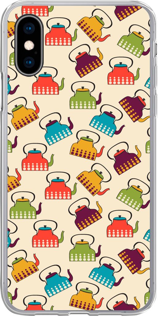 MuchoWow Handyhülle Schutzhülle Hülle für Telefoonhoesje iPhone X Design - Retro - Teekanne - Farben Silikon Softcase Handy Hülle - Handyhülle