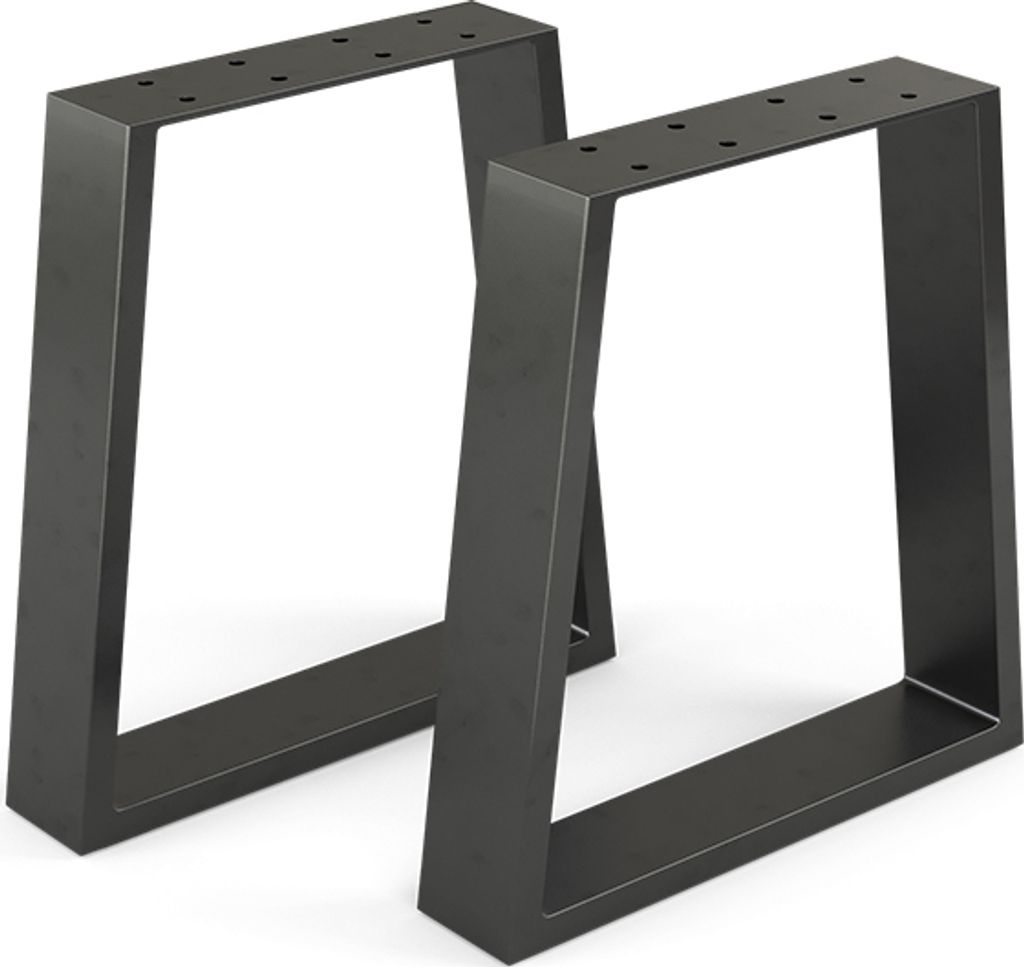 Two black metal table legs are shown against a white background.