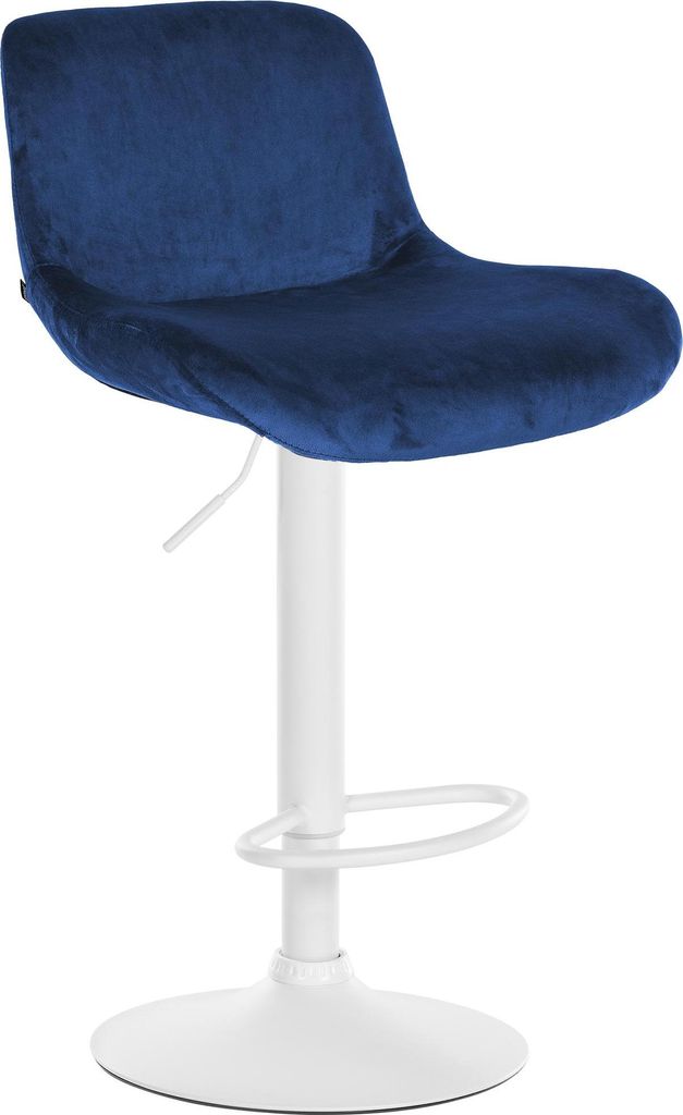 Barhocker PONOR - Samt Blau 50x50x85 cm Weiß | Barstuhl Höhenverstellbar Mit Lehne Drehbar Tresenhocker Tresenstuhl Kneipenhocker Kneipenstuhl
