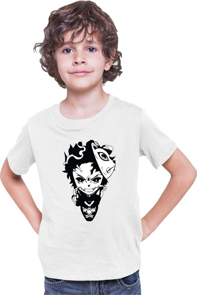 Kinder T-Shirt Demon Anime Slayer Kimetsu No Yaiba Tanjiro Kamado 003, 5-6 Jahr - 116 / Weiß