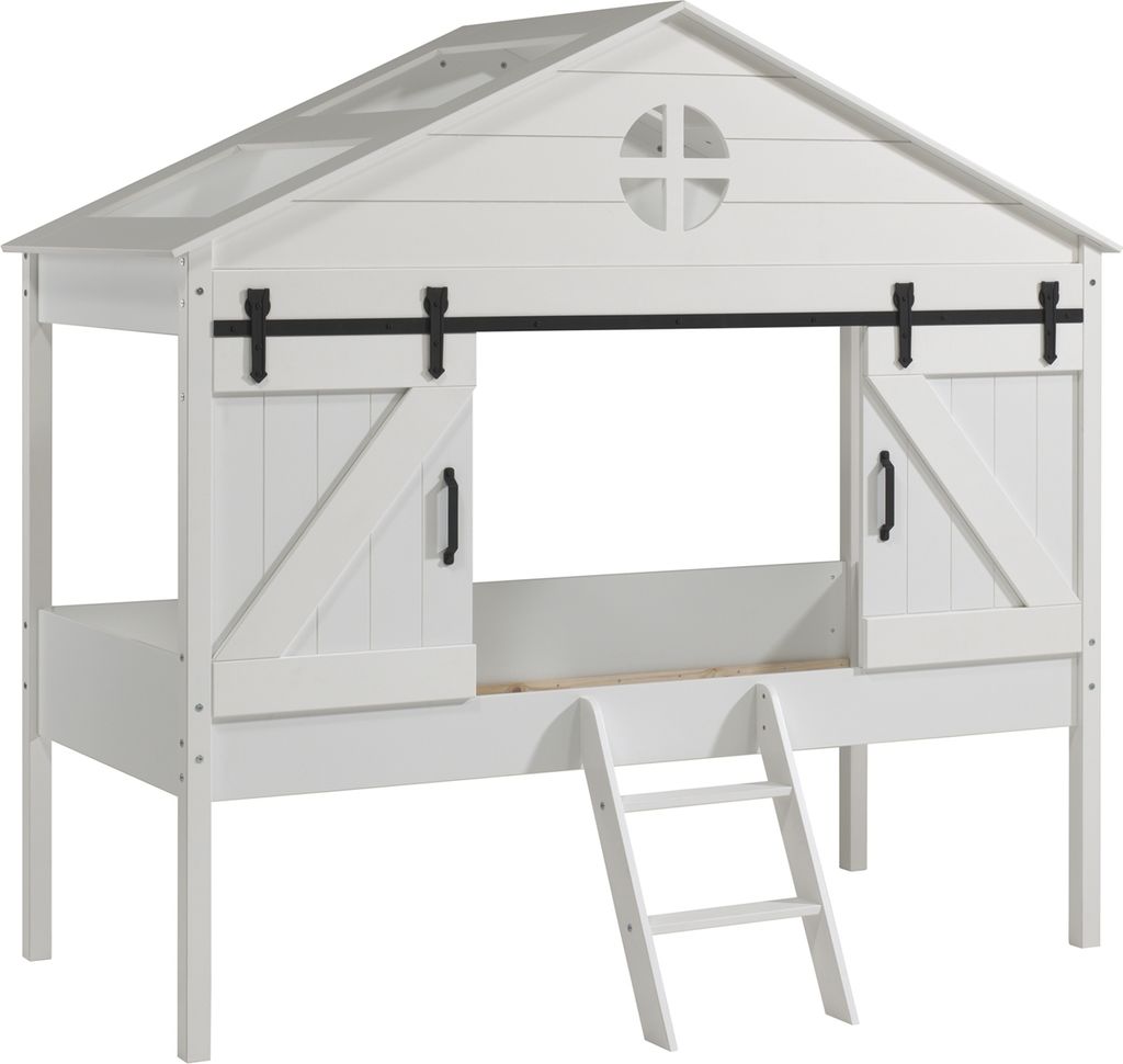 Spielbett >BARNIE< in Weiß aus Massiv Kiefer und MDF - 218,3x201,8x137cm (BxHxT)